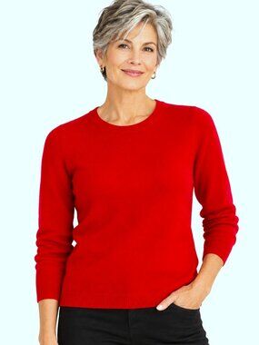 Ellen Tracy Red Cashmere Crew Neck Sweater